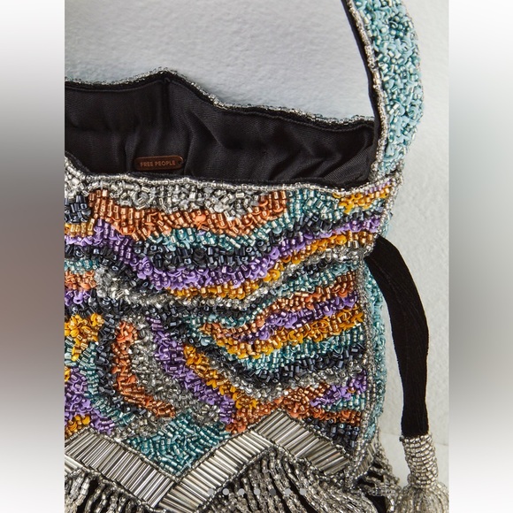 NWOT Free People Razzle Dazzle Beaded Fringe Clutch Handbag in Kaleidoscope - Picture 9 of 11